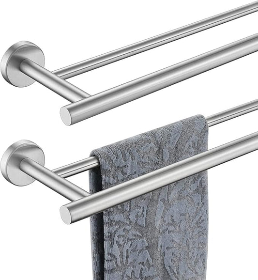 JQK Double Bath Towel Bar, 20.5 Inch 304 Stainless Steel Thicken 0.8mm Towel Rack Bathroom, Towel Holder Brushed Finished Wall Mount, Useable Length 18 Inch 2 Pack, TB100L18-BN-P2