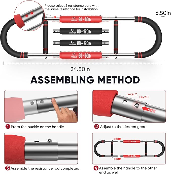 FitBeast Twister Arm Trainer, Chest Workout Equipment with 4 Spring - Adjustable Chest Exerciser for Men & Women, Detachable Forearm Strengthener, Home Fitness Equipment for Upper Body Muscle