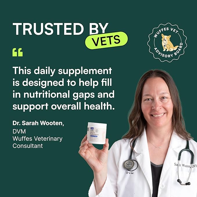 Wuffes 23-in-1 Dog Multivitamin Supplement for Hip & Joint, Skin & Coat and Immune System Support with Omega 3, Iron, Zinc, Vitamin C - Minerals & Vitamins for Senior Dogs and Puppies - 30 Soft Chews