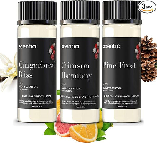 Christmas Fragrance Oil Set – Winter Essential Oils for Diffusers & Candle Making – Pine Frost, Gingerbread Bliss & Crimson Harmony – Holiday Gift Set – Made in USA – 3×20ml (2.03 fl oz)
