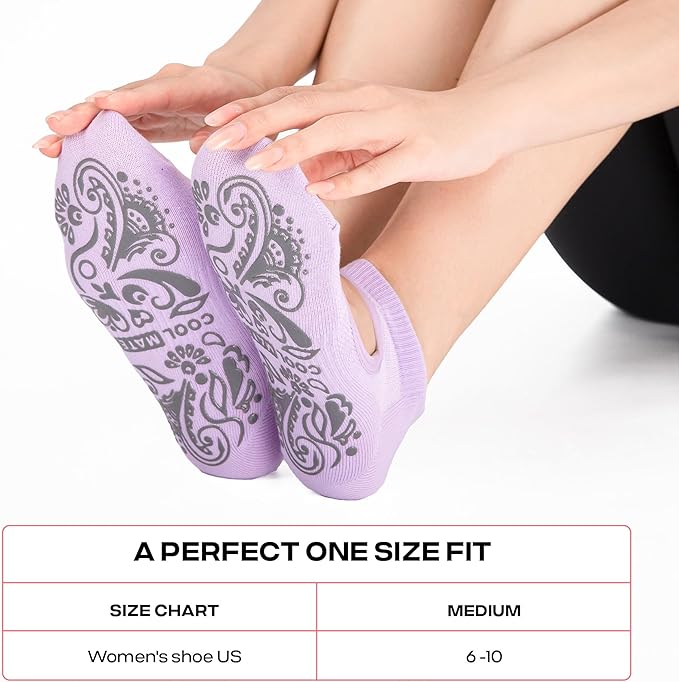 CoolMate Pilates Socks with Grips for Women, Yoga Socks, Crew Non Slip Women for Barre, Pilates Gifts