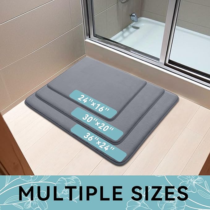 Smiry Memory Foam Bath Mat 47x20, Extra Soft and Absorbent Bathroom Mats, Non Slip Washable Carpet for Floor, Shower and Tub, Dark Grey