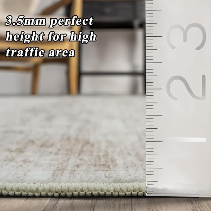 5X7 Area Rugs for Living Room, Washable Non Slip Vintage Rugs, Low Pile Soft rug for Dorm/Classroom/College Room Easy Clean & Stain Resistant Home Daily Use for College Students 5x7 Beige Brown
