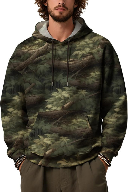 Mens Camo Hoodies Maple Leaf Graphic Camouflage Pullover Sweatshirts Hooded Fleece Casual Hunting Fall Outfits