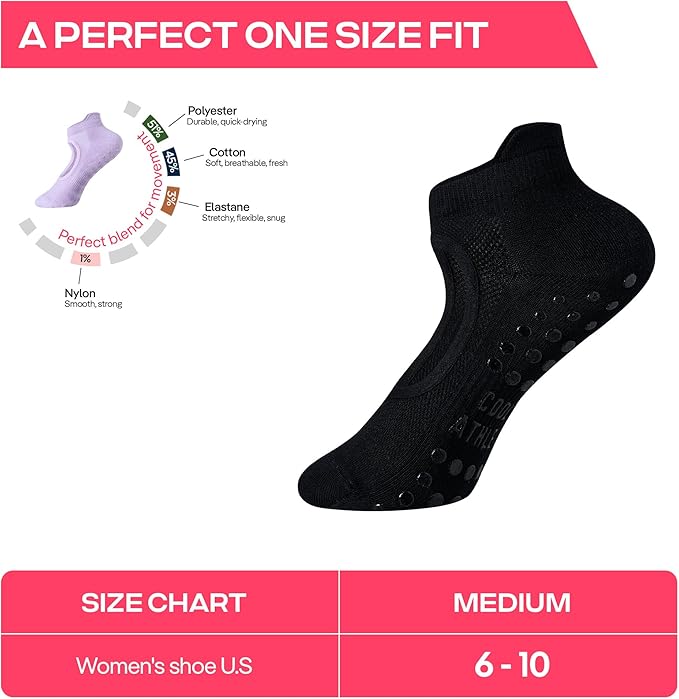 CoolMate Pilates Socks with Grips for Women, Yoga Socks, Crew Non Slip Women for Barre, Pilates Gifts