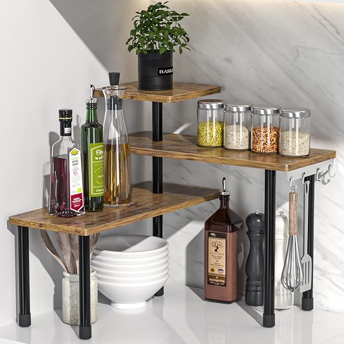 3-Tier Countertop Corner Shelf Organizer – Kitchen & Bathroom Storage Rack