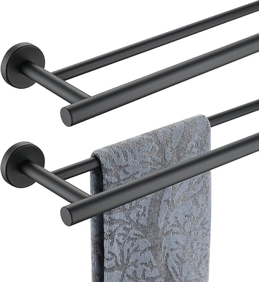 JQK Black Double Towel Bar, 20.5 Inch 304 Stainless Steel Thicken 0.8mm Towel Rack Bathroom, Towel Holder Matte Black Wall Mount, Useable Length 18 Inch 2 Pack, TB100L18-PB-P2