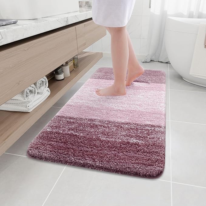 Arotive Microfiber Bathroom Rugs, Shaggy Soft and Absorbent Bath Rug, Non-Slip, Thick Plush Machine Washable Dry Bath Mats for Bathroom, Tub and Shower, 44x24, Mauve, Rectangular
