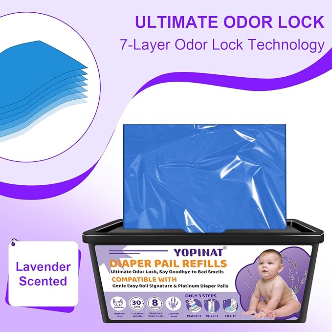 Diaper Easy Roll Refill Bags 3 Pack | 90 Diaper Pail Refills | Holds Up to 4200 Newborn Diapers | Superior Odor Control | Compatible with Genie Easy Roll Signature & Platinum Pails