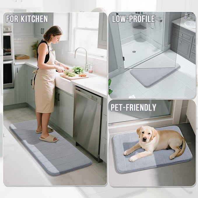 Yimobra Bathroom Runner 60"x24", Non Slip Memory Foam Bath Mat, Super Soft Water Absorbent Hallway Carpet, Machine Washable Rug for Vanity Tub Shower, Silver