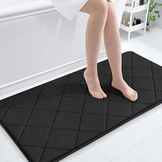 OLANLY Memory Foam Bath Mat 44x24, Ultra Soft and Absorbent Bathroom Rugs, Machine Washable, Comfortable Bath Carpet for Bathroom Floor, Tub and Shower, Black