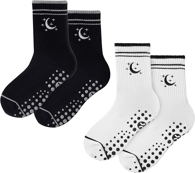 CoolMate Pilates Socks with Grips for Women, Yoga Socks, Crew Non Slip Women for Barre, Pilates Gifts