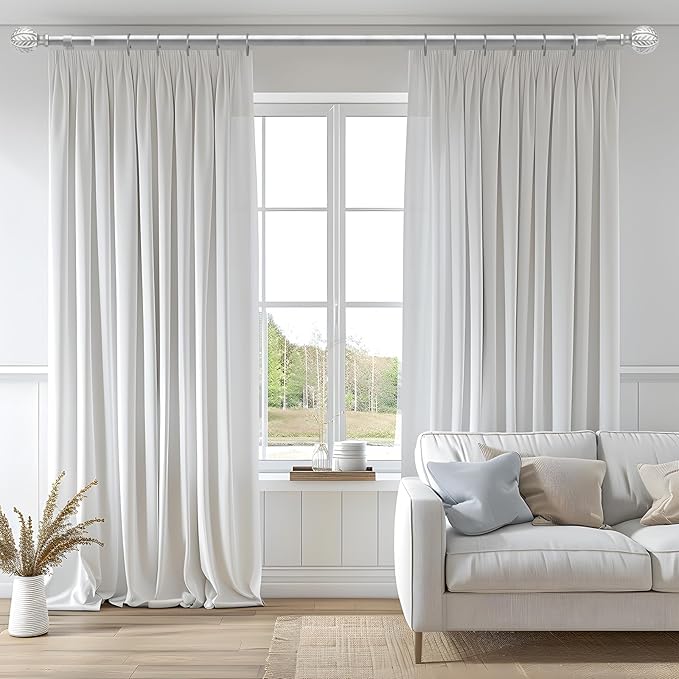 Silver Curtain Rods for Windows 48 to 84 inch,1" Adjustable Heavy Duty Window Curtain Rod with Leaf Finials,Rustic Decorative Drapery Rods Set,Size:36-88''