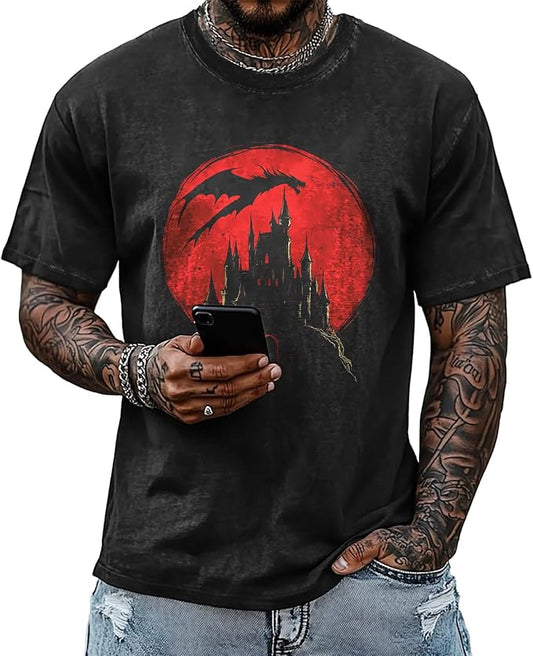 Mens Dragon Grpahic T-Shirts Short Sleeve 100% Cotton Crewneck Big and Tall Outdoor Summer Quick Dry Undershirts