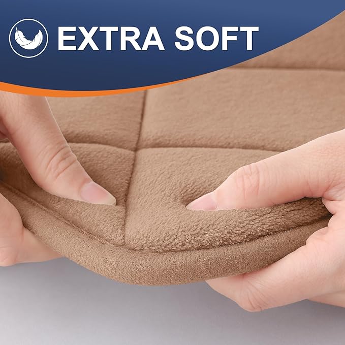 OLANLY Memory Foam Bath Mat 44x24, Ultra Soft and Absorbent Bathroom Rugs, Machine Washable, Comfortable Bath Carpet for Bathroom Floor, Tub and Shower, Dark Beige