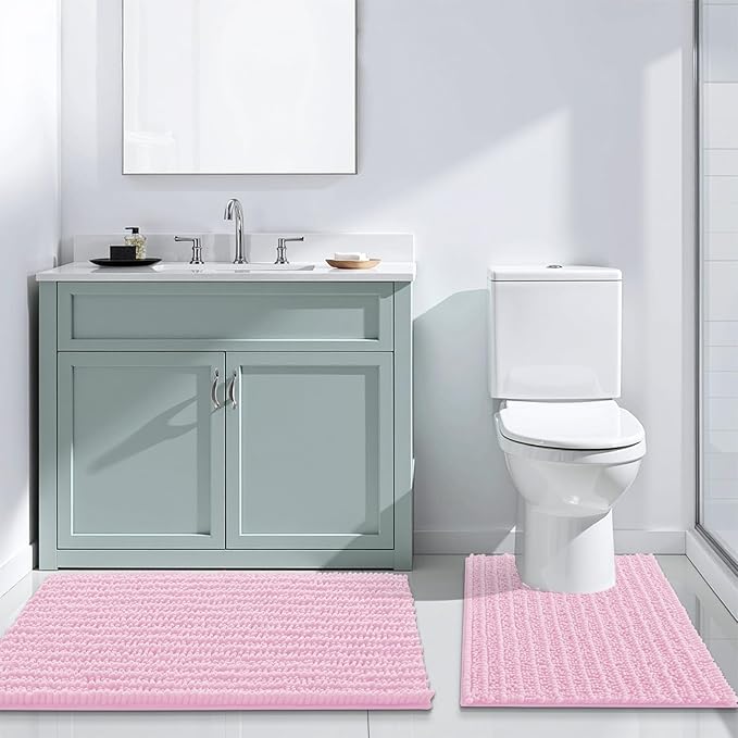 Arotive Luxury Chenille Bathroom Rug Mat, Extra Soft Thick Absorbent Shaggy Bath Rugs, Non-Slip Machine Wash Dry, Plush Bath Mats for Bathroom, Shower and Tub, 36x24, Pink