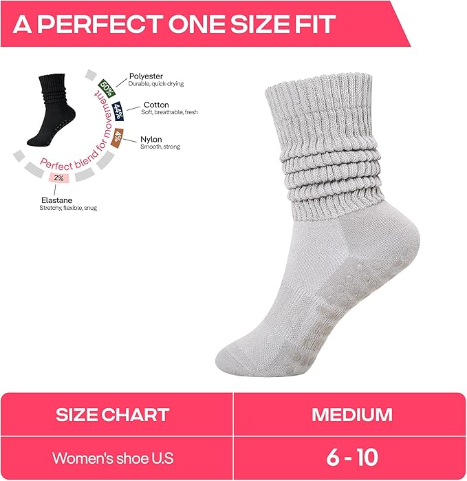 CoolMate Pilates Socks with Grips for Women, Yoga Socks, Crew Non Slip Women for Barre, Pilates Gifts