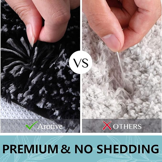 Arotive Microfiber Bathroom Rugs, Shaggy Soft and Absorbent Bath Rug, Non-Slip, Thick Plush Machine Washable Dry Bath Mats for Bathroom, Tub and Shower, 47x17, Black, Rectangular
