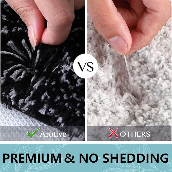 Arotive Microfiber Bathroom Rugs, Shaggy Soft and Absorbent Bath Rug, Non-Slip, Thick Plush Machine Washable Dry Bath Mats for Bathroom, Tub and Shower, 50x30, Black, Rectangular