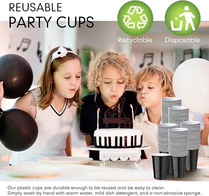 Mimorou Black 200 Pack 16 oz Disposable Plastic Cups Bulk, Party Plastic Cups for Parties Stackable Beverage Drinking Tumbler Heavy Duty for Events Picnics and BBQ Wedding Birthday Baby Shower