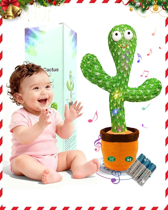 Dancing Talking Cactus Toy,Christmas Funny Gift for Toddler 1 2 3 Year Old Boy Girl,Record Repeat What You Say Baby Infant Toys 6-12 12-18 Months with 3xAA Battery (Volume Adjustment)