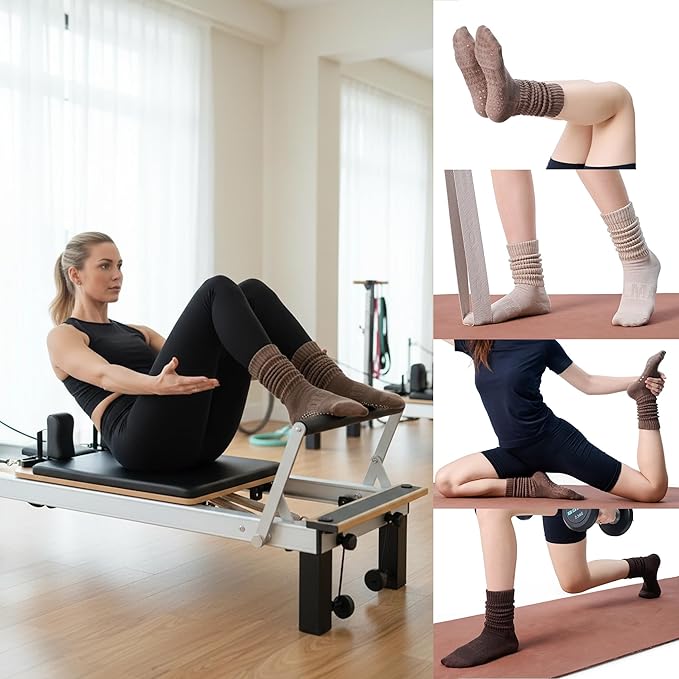 CoolMate Pilates Socks with Grips for Women, Yoga Socks, Crew Non Slip Women for Barre, Pilates Gifts