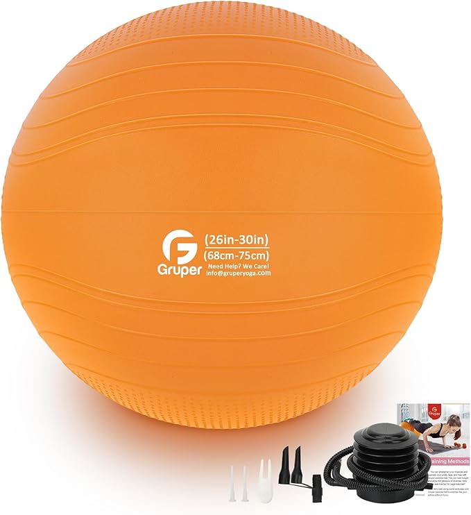 Gruper Yoga Ball, Multiple Sizes Non Slip Exercise Ball for Workout, Birthing, Balance, Stability, Pregnancy, 2200LB Capacity, Anti Burst Chair for Home and Office, Includes Quick Pump & Fitness Guide