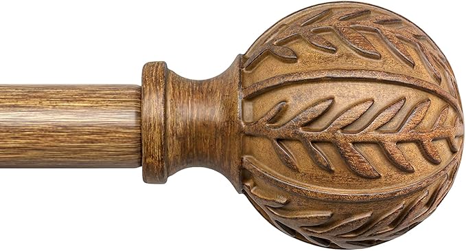 Boho Wood Curtain Rods for Windows 72 to 144 inch,1" Adjustable Heavy Duty Window Curtain Rod with Imitation Wood Grain Finials,Rustic Decorative Drapery Rods Set,Size:36-150'',Natural Wood
