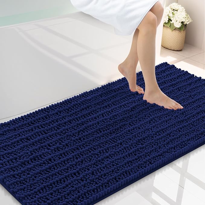 Smiry Bathroom Rugs Mat 47x24, Extra Soft Absorbent Chenille Bath Rugs, Non Slip Rubber Backing Machine Washable Quick Dry Bath Mats for Bathroom Floor, Tub, Shower, Home Decor Accessories, Navy Blue