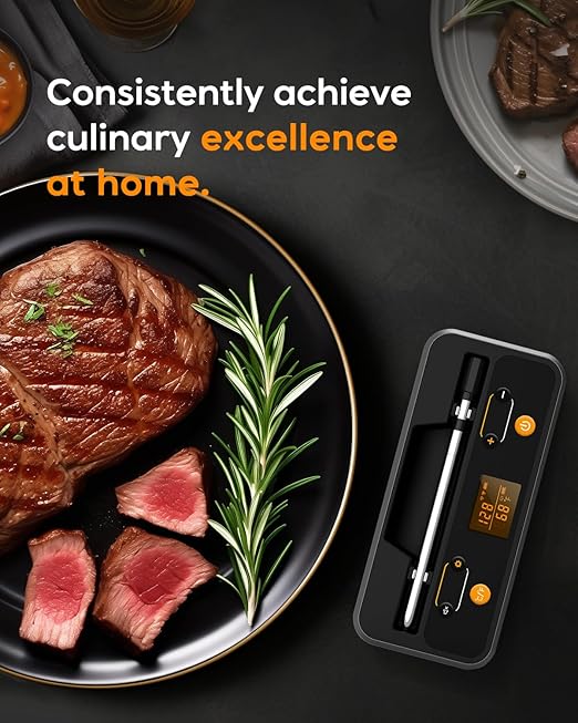 Smart Wireless Meat Thermometer Digital - Bluetooth Meat Thermometer for Grilling and Smoking - Digital Food Thermometer for Remote Monitoring of Oven/Kitchen/BBQ/Smoker/Rotisserie
