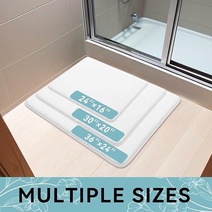 Smiry Memory Foam Bath Mat 59x24, Extra Soft and Absorbent Bathroom Mats, Non Slip Washable Carpet for Floor, Shower and Tub, White