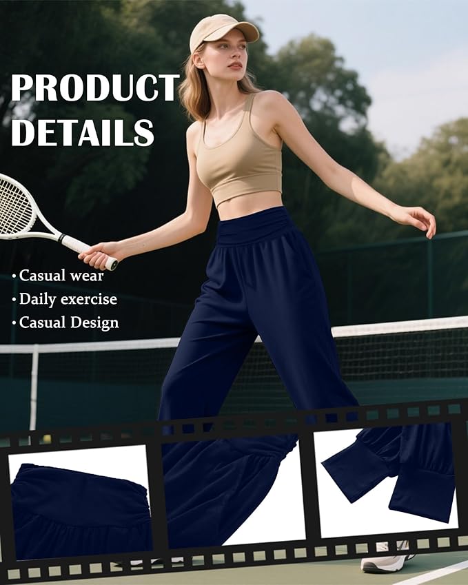 2 Pack Women's Yoga Joggers, Cozy Sweatpants with Pockets Casual Loose Comfy High Waisted Lounge Pants