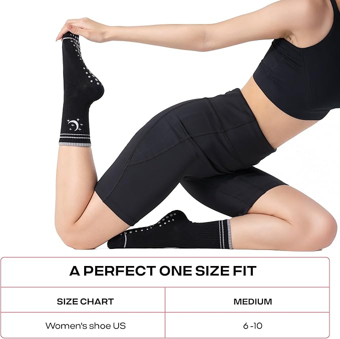 CoolMate Pilates Socks with Grips for Women, Yoga Socks, Crew Non Slip Women for Barre, Pilates Gifts