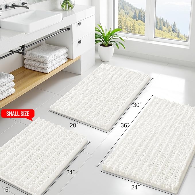 Smiry Bathroom Rugs Mat 40x32, Extra Soft Absorbent Chenille Bath Rugs, Non Slip Rubber Backing Machine Washable Quick Dry Bath Mats for Bathroom Floor, Tub, Shower, Home Decor Accessories, Ivory