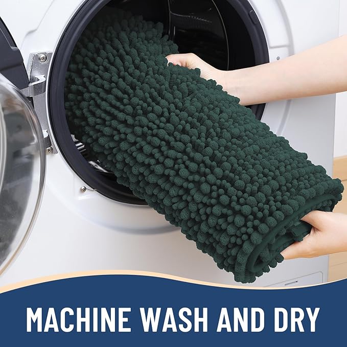 Arotive Luxury Chenille Bathroom Rug Mat, Extra Soft Thick Absorbent Shaggy Bath Rugs, Non-Slip Machine Wash Dry, Plush Bath Mats for Bathroom, Shower and Tub, 47x24, Dark Green