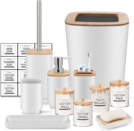 IMAVO Bathroom Accessories Set,White Bathroom Set,11 Pieces Bathroom Accessory Set,Trash Can for Bathroom Accessories Décor and Housewarming Gifts