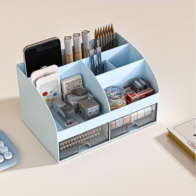 Desk Organizer with Drawers – Plastic Desktop Storage Organizer