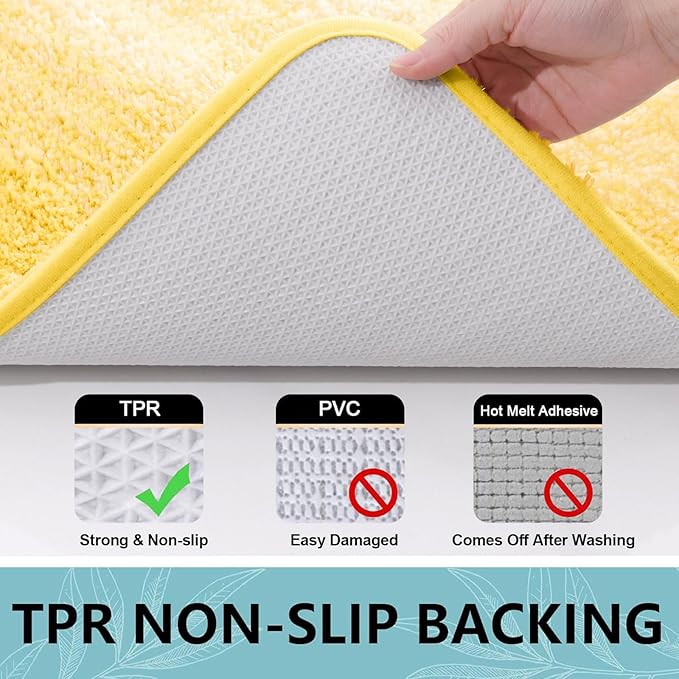 Arotive Microfiber Bathroom Rugs, Shaggy Soft and Absorbent Bath Rug, Non-Slip, Thick Plush Machine Washable Dry Bath Mats for Bathroom, Tub and Shower, 24x16, Yellow, Rectangular