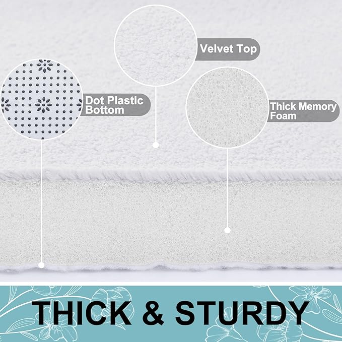 Smiry Memory Foam Bath Mat 40x24, Extra Soft and Absorbent Bathroom Mats, Non Slip Washable Carpet for Floor, Shower and Tub, White