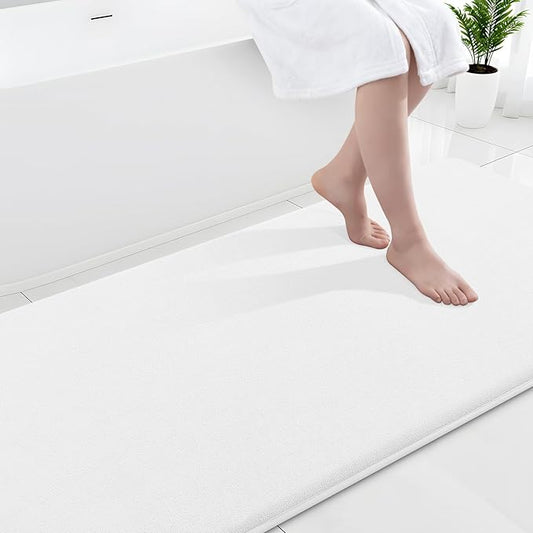Smiry Memory Foam Bath Mat 59x24, Extra Soft and Absorbent Bathroom Mats, Non Slip Washable Carpet for Floor, Shower and Tub, White