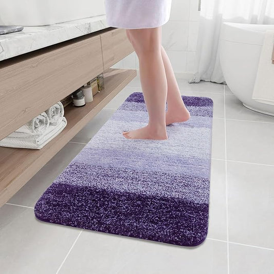 Arotive Microfiber Bathroom Rugs, Shaggy Soft and Absorbent Bath Rug, Non-Slip, Thick Plush Machine Washable Dry Bath Mats for Bathroom, Tub and Shower, 47x17, Dark Purple, Rectangular
