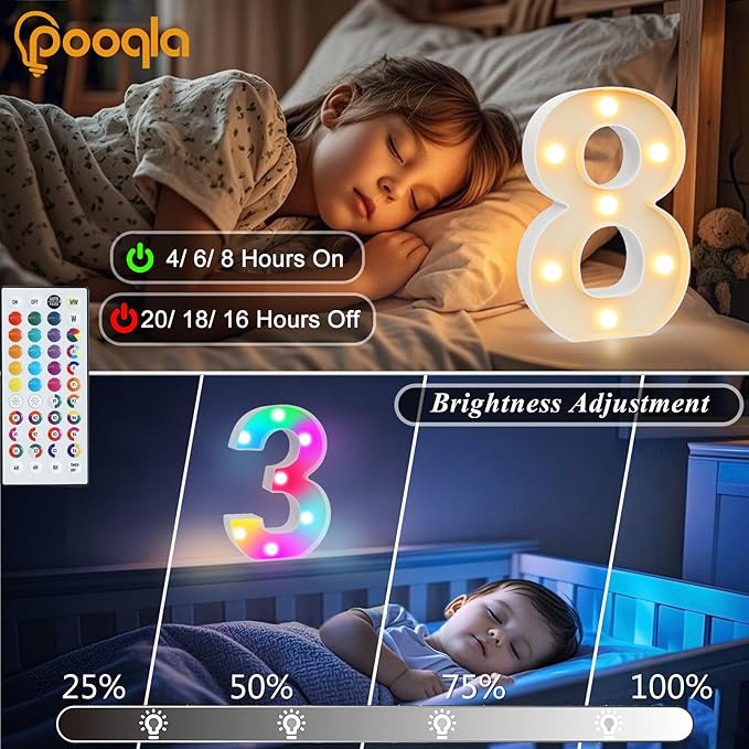 Pooqla 60th Birthday Decorations for Men Women, 35 Colors LED Light Up Numbers with Remote, Multicolor Marquee Numbers 60 Sign for Party Wedding Anniversary Decor 60th Birthday Gift, Number 60