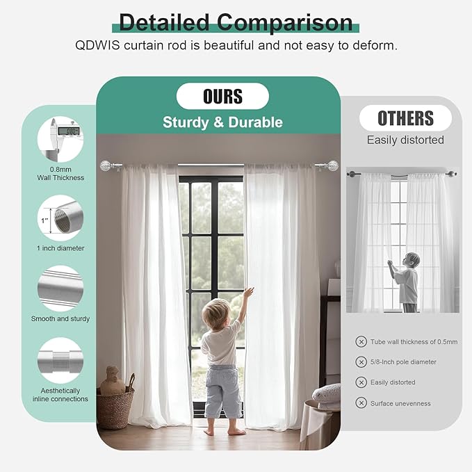 Silver Curtain Rods for Windows 28 to 48 inch,1" Adjustable Heavy Duty Window Curtain Rod with Leaf Finials,Rustic Decorative Drapery Rods Set,Size:18-60''
