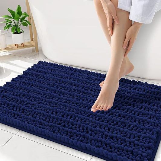 Smiry Bathroom Rugs Mat 34x21, Extra Soft Absorbent Chenille Bath Rugs, Non Slip Rubber Backing Machine Washable Quick Dry Bath Mats for Bathroom Floor, Tub, Shower, Home Decor Accessories, Navy Blue