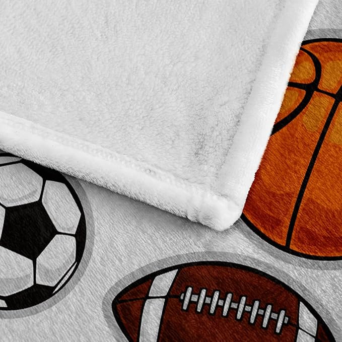 Wajade Sports Balls Blanket for Boys Soft Fleece Baseball Basketball Soccer Blanket for Couch Sofa Bedroom Fuzzy Flannel Blankets Birthday for Kids Boys 60"x80"