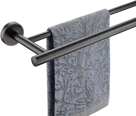 JQK Double Towel Bar Oil Rubbed Bronze, 20.5 Inch 304 Stainless Steel Thicken 0.8mm Towel Rack Bathroom, Towel Holder ORB Wall Mount, Useable Length 18 Inch, TB100L18-ORB