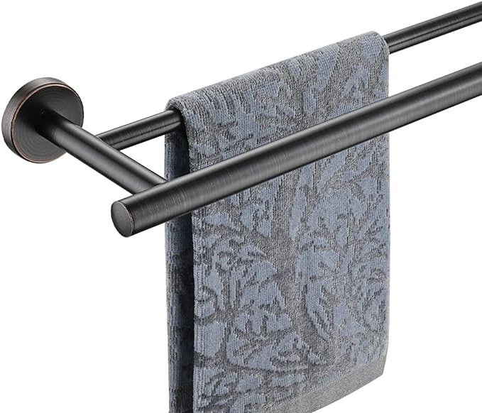 JQK Double Towel Bar Oil Rubbed Bronze, 19 Inch 304 Stainless Steel Thicken 0.8mm Towel Rack Bathroom, Towel Holder ORB Wall Mount, Useable Length 16 Inch, TB100L16-ORB