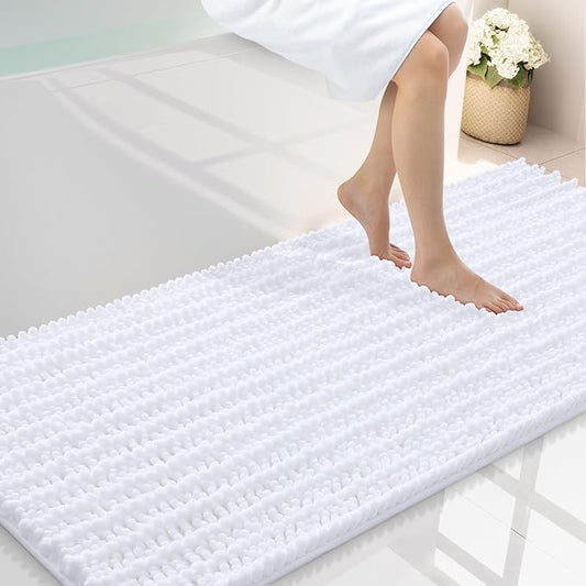 Smiry Bathroom Rugs Mat 59x24, Extra Soft Absorbent Chenille Bath Rugs, Non Slip Rubber Backing Machine Washable Quick Dry Bath Mats for Bathroom Floor, Tub, Shower, Home Decor Accessories, White