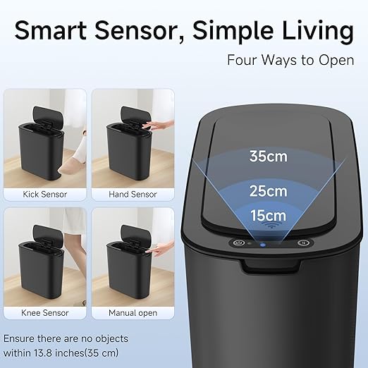 Touchless Motion Sensor Trash Can – Slim Automatic Bathroom Garbage Bin with Lid (2.6 Gallon)