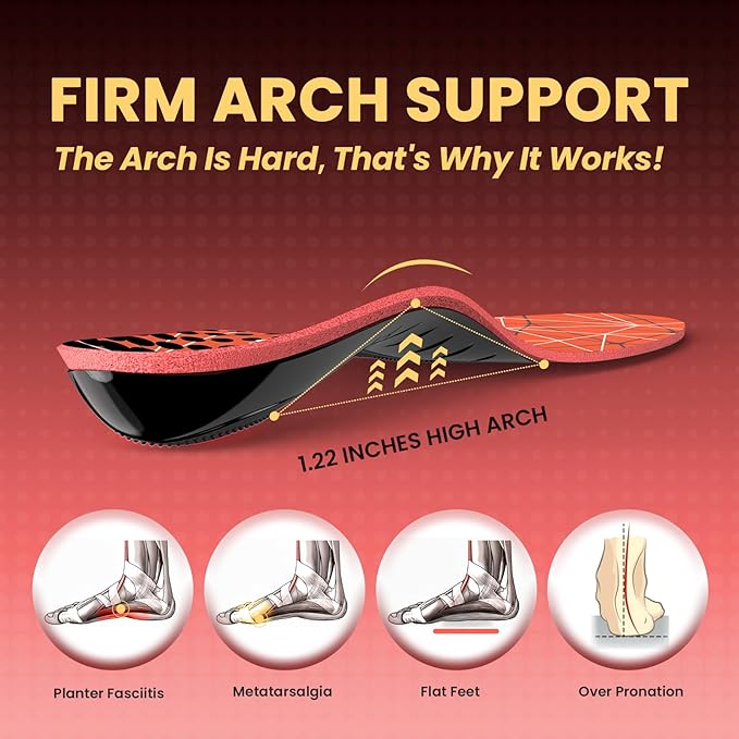 Arch Support Insoles for Plantar Fasciitis - Welnove Ultra Light High Arch Support Inserts - Orthotic Shoe Insole for Heel Pain, Flat Feet,Heel Spurs - Work Boot Insoles for Standing All Day (L)
